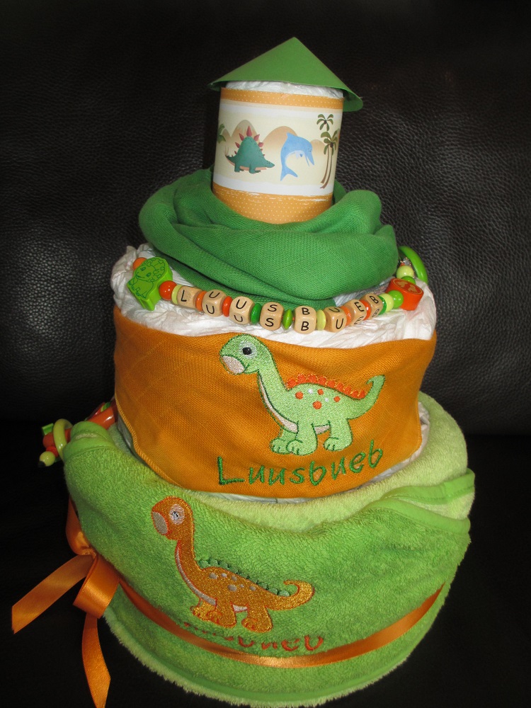 Windelturm grün-orange mit Dino