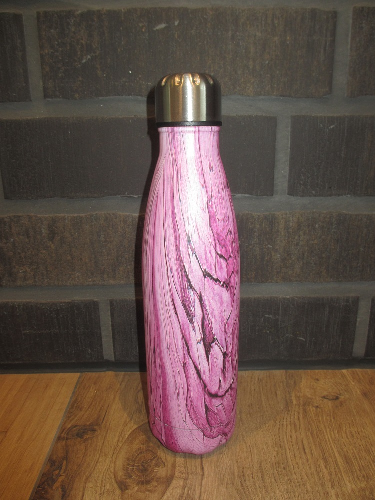 Edelstahlflasche 500ml rosa-weiss mit Blattstruktur
